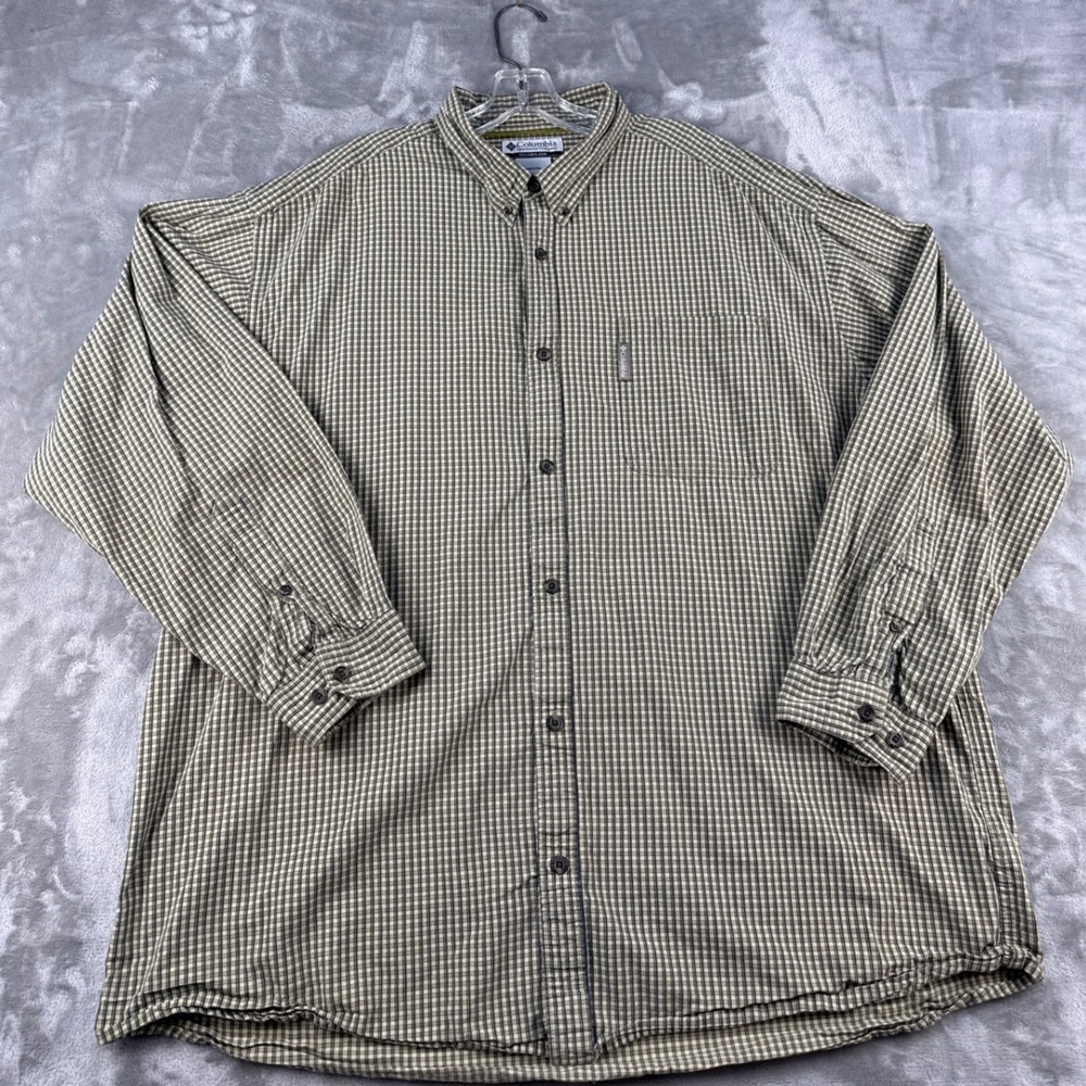 Columbia Button-Down Shirt Mens XXL Green Gingham Cotton
